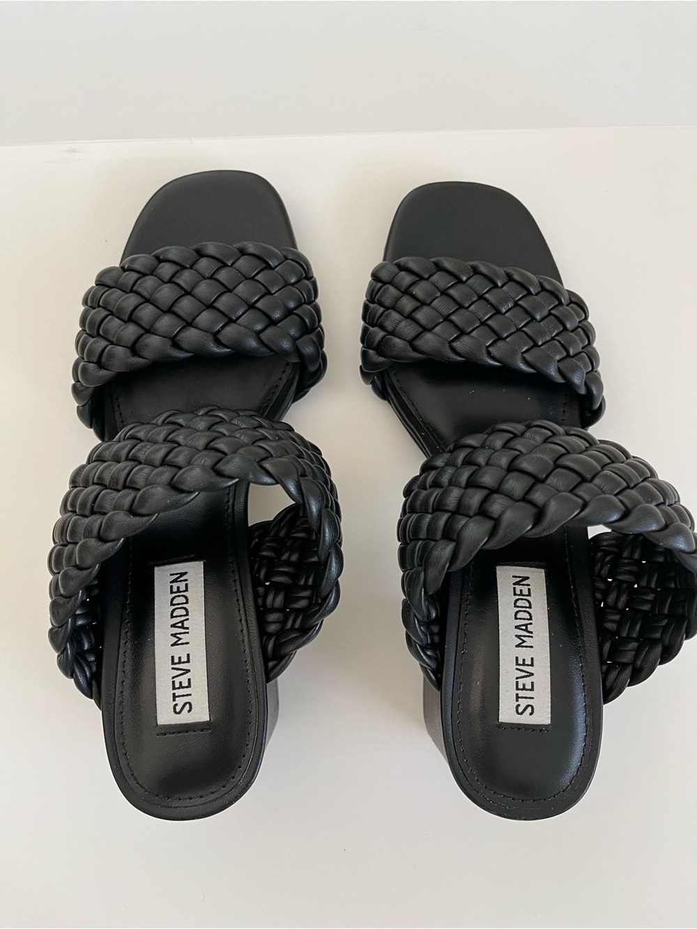 Steve Madden NWT Tielo Heeled Braided Strap Design Sandals Black Size 6